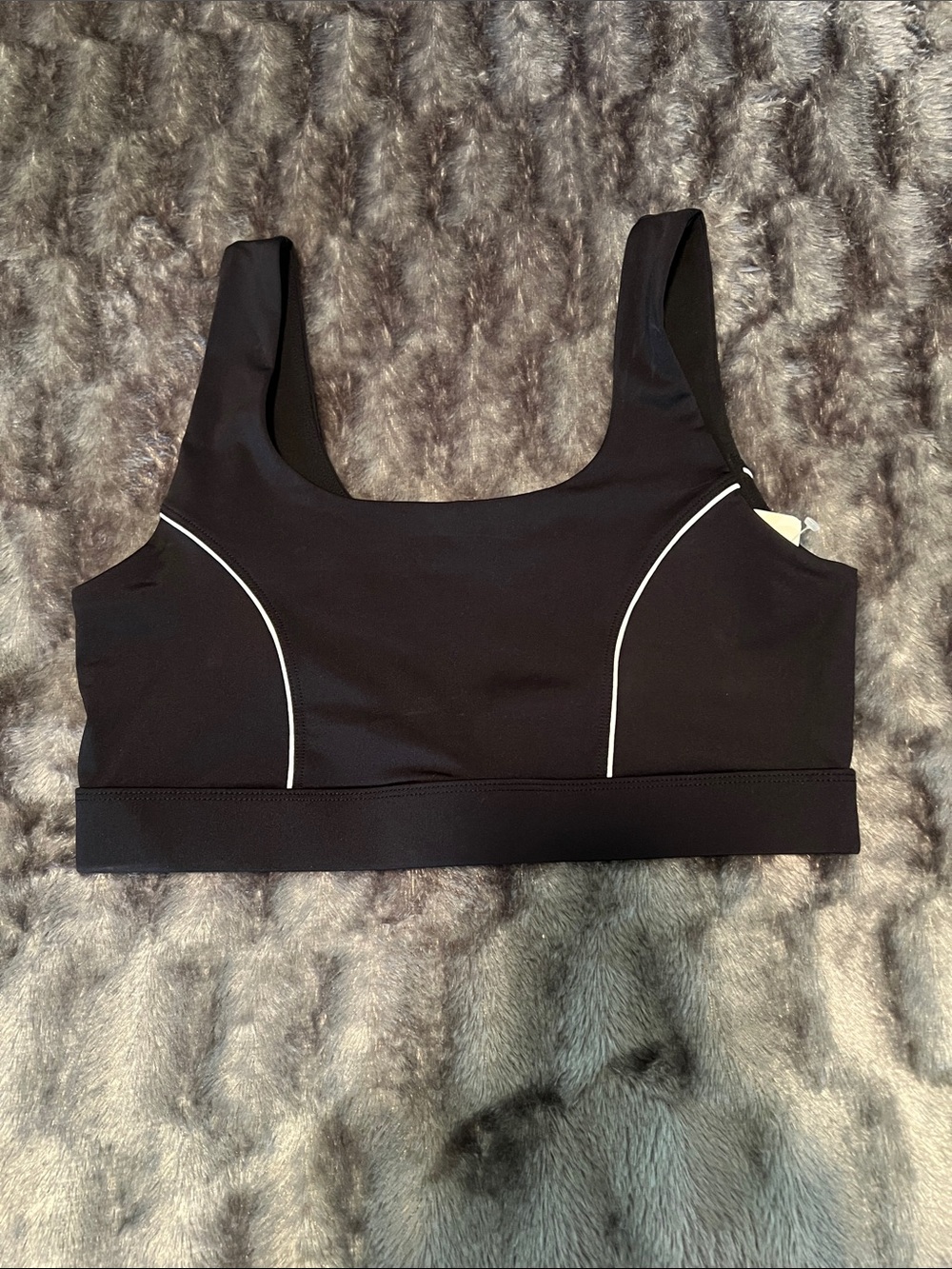 Fabletics Black Sports Bra with White Piping, Medium